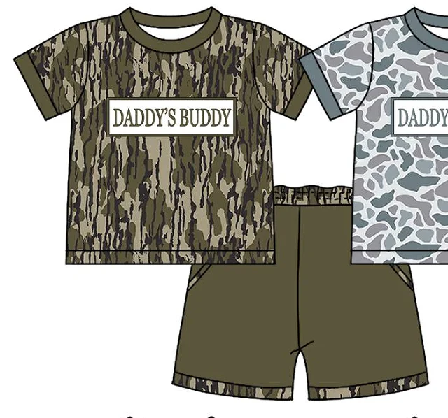 Boutique Daddy's Buddy Boys' Outfit Camouflage Print Short-Sleeved Shirt and Shorts Summer Set Brother Clothes
