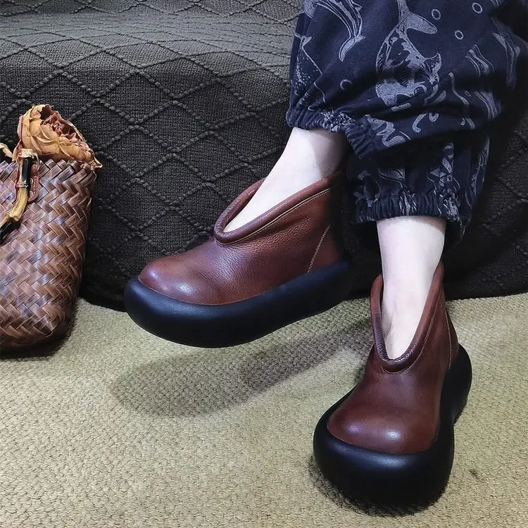 Women's Round-headed Solid Color Simple Thick-soled Short Boots 2026 Spring and Autumn New Retro Non-slip Comfortable Bare Boots
