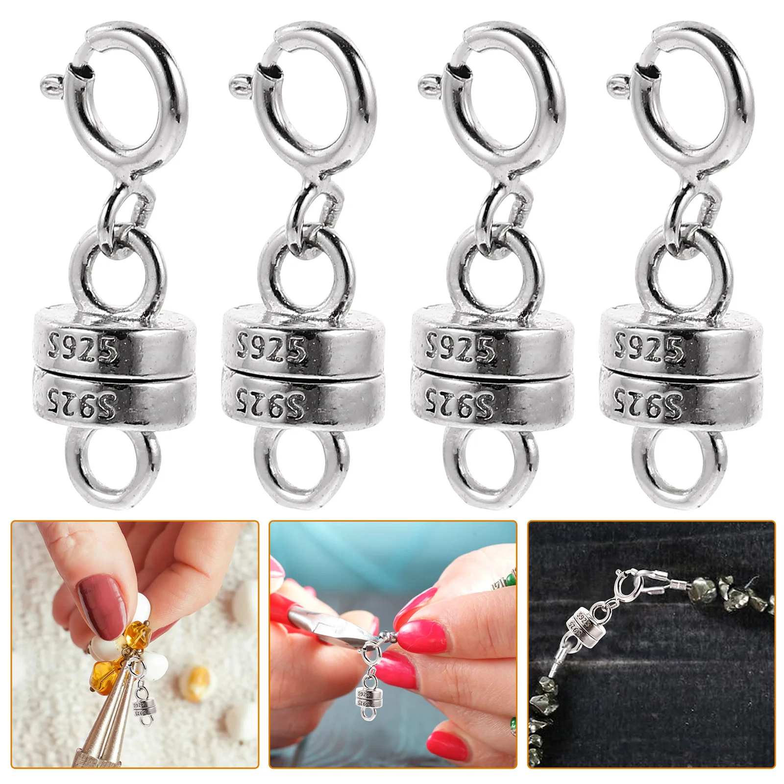 

2 Pairs 925 Sterling Silver Gold Plated Magnetic Clasps Necklace Extenders For Women Durable Jewelry Chain Bracelet Extender Diy