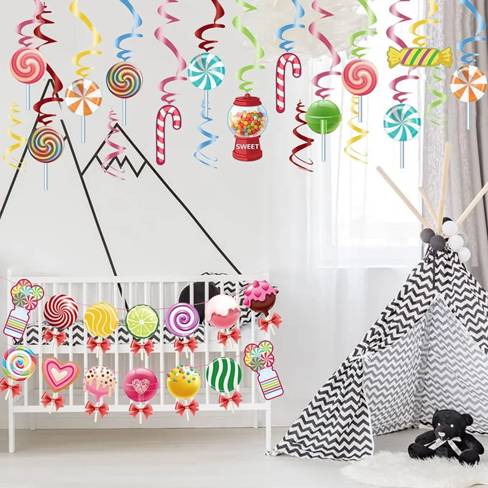 Candyland Party Decorations Set,Colorful Candyland Banner&Candy Themed Party Hanging Swirls Lollipop