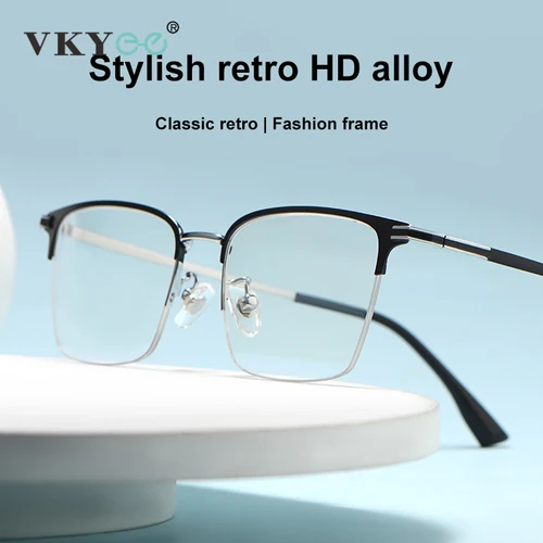 Imagen 2 del producto VKYEE, gafas de negocios de media montura para hombre de aleación ultraligeras, gafas graduadas personalizables antiluz azul fotocromáticas 9172K