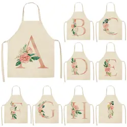 1Pcs Pink Letter Flower Kitchen Aprons for Women Cotton Linen Bibs Household Cleaning Pinafore Home Cooking Apron 55x68cm