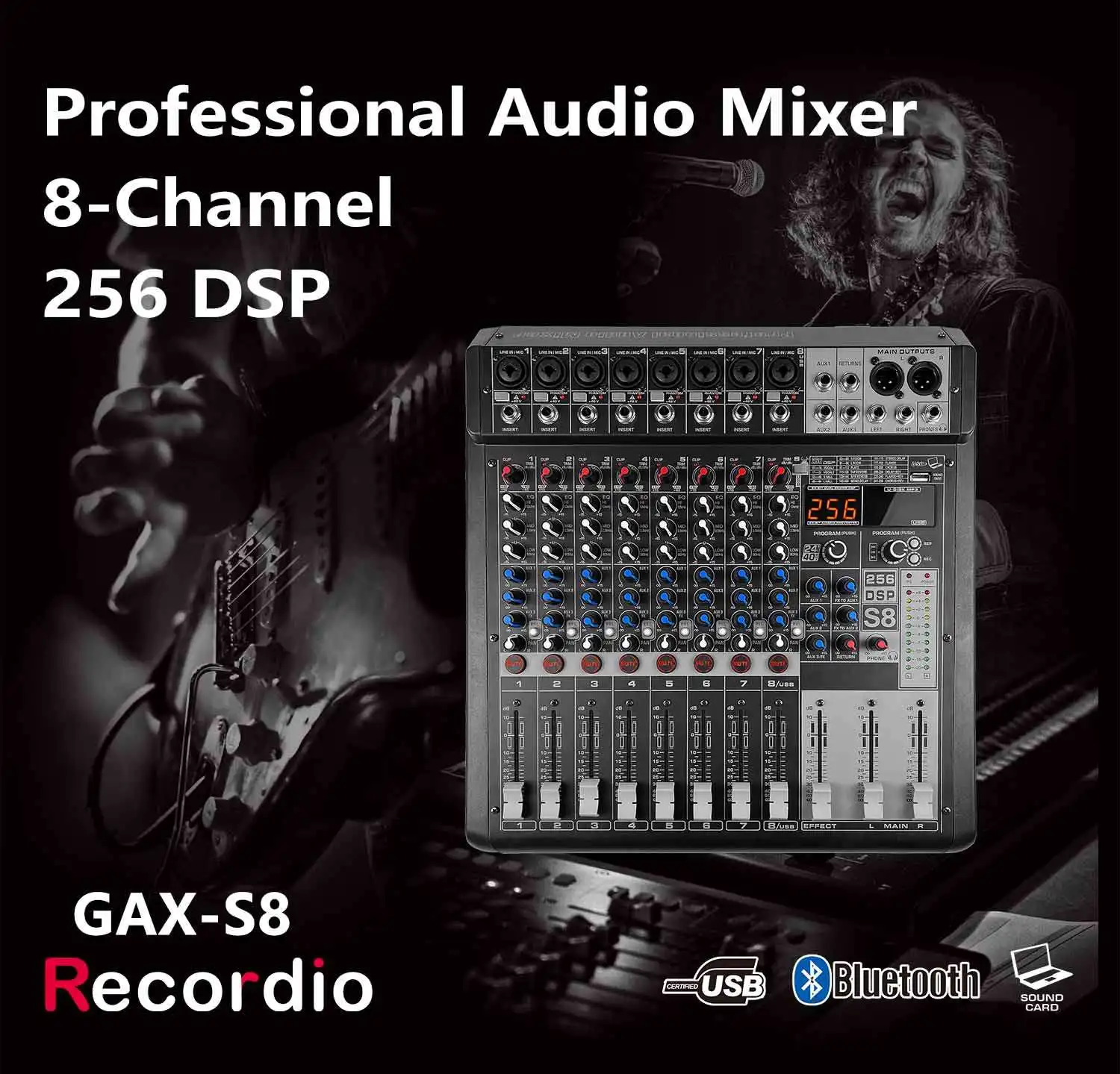 وحدة تحكم دي جي بتأثير تردد ، خلاط USB لكاريوكي ، أداء مسرحي احترافي ، ondro ، DSP ، BT ، 8 قنوات