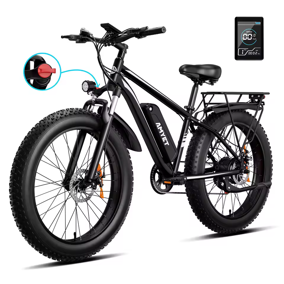 AMYET Electric Bike EB26 Adults Electric Bicycle Peak 1500W 48V 15AH e bike 26" Fat Tire Mountain Bike 31mph Electric Dirt Bike