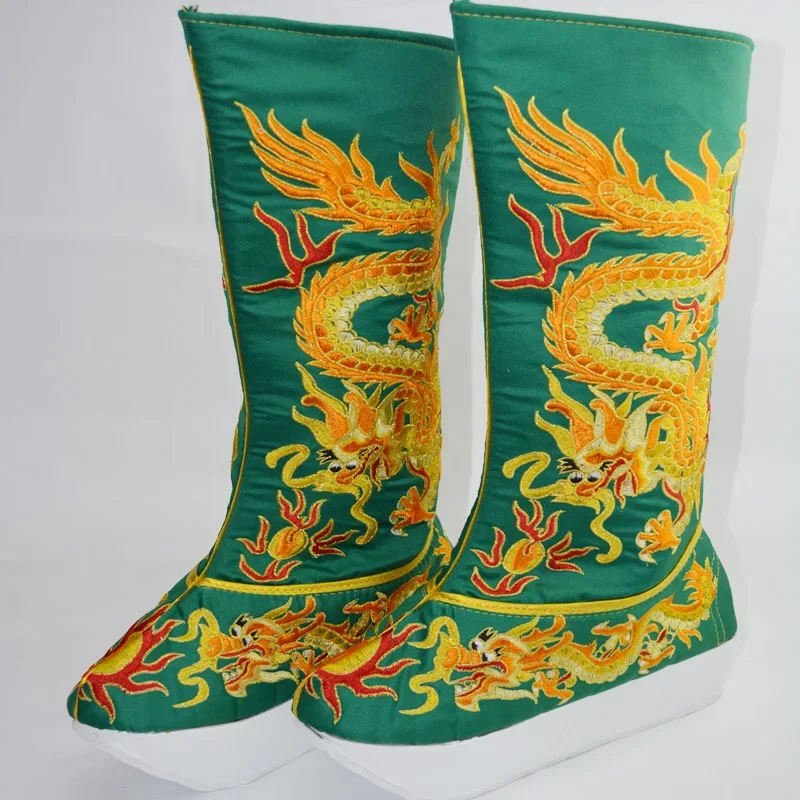 Drama Stage Supplies Colorful Green Official Boots 28cm High Dragon Boots Guan Gong Embroidered Guan Erye