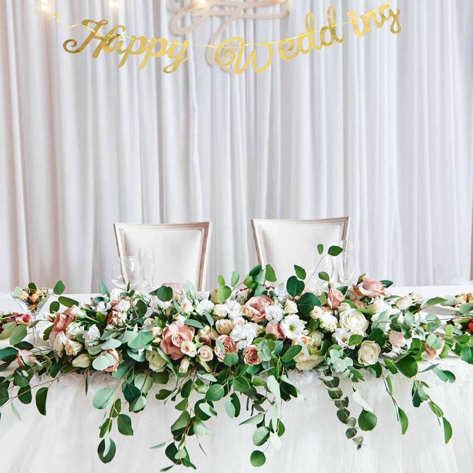 

Wedding Pull Flag Mirror Bronzing Bunting Sequin Paper Banner Photo Prop Decoration Happy