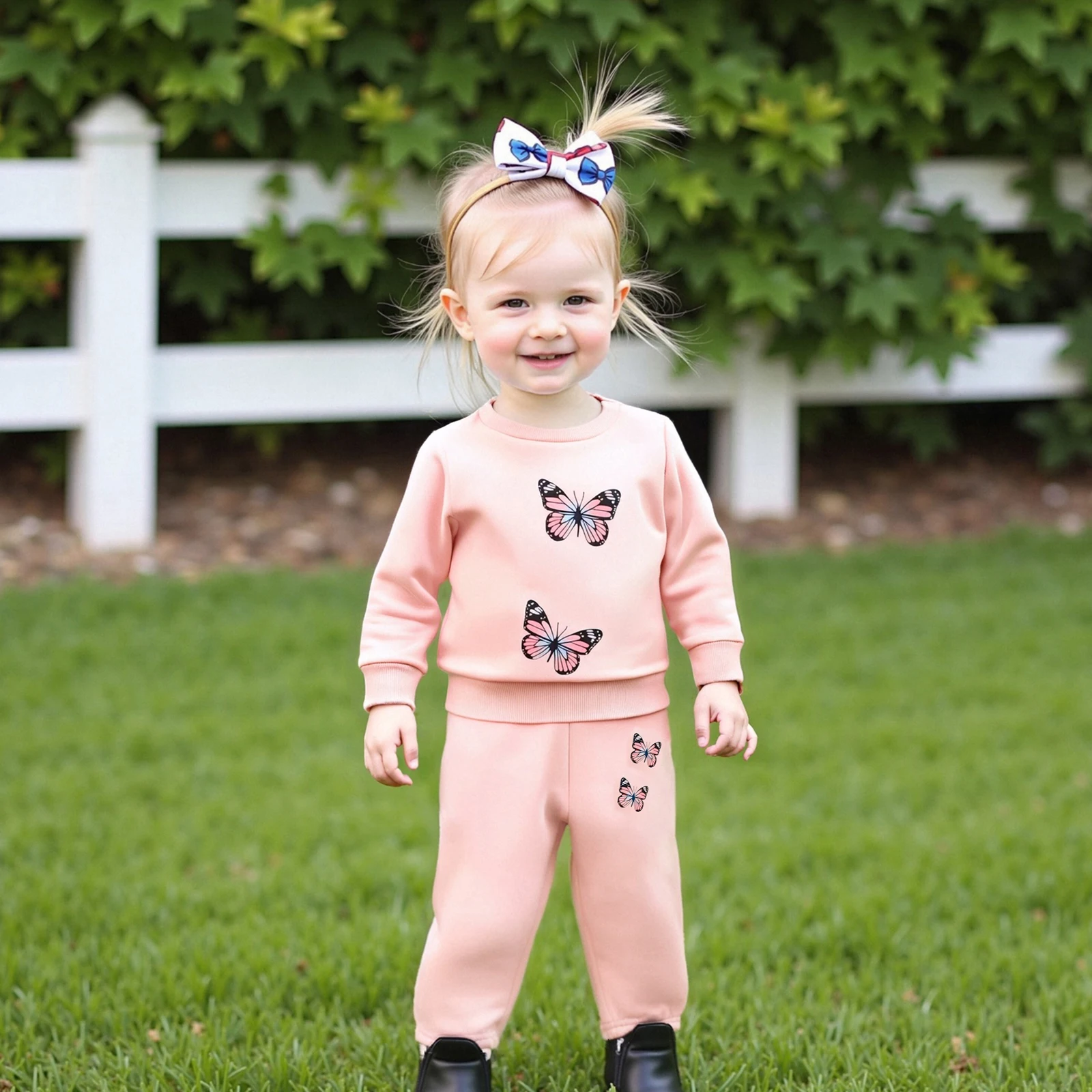 

Baby Clothing Girl 2Pcs Fall Outfits Long Sleeve Butterfly Print Sweatshirt + Pants + Headband Set Toddler Clothes