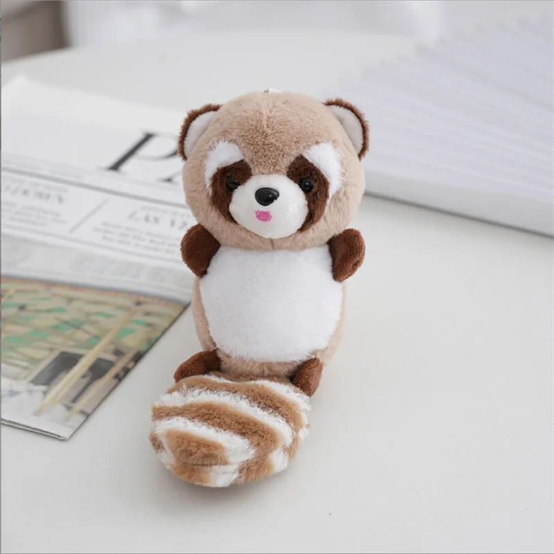 الكرتون أفخم طويل الذيل الراكون دمية محشوة مفتاح سلسلة ظهره الحيوان قلادة مخزن انتزاع دمية لفتاة هدية 20 سنتيمتر