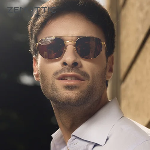Imagen 2 del producto ZENOTTIC moda Uv400 gafas de sol protectoras hombres mujeres moda doble puente piloto gafas de sol polarizadas gafas de sol