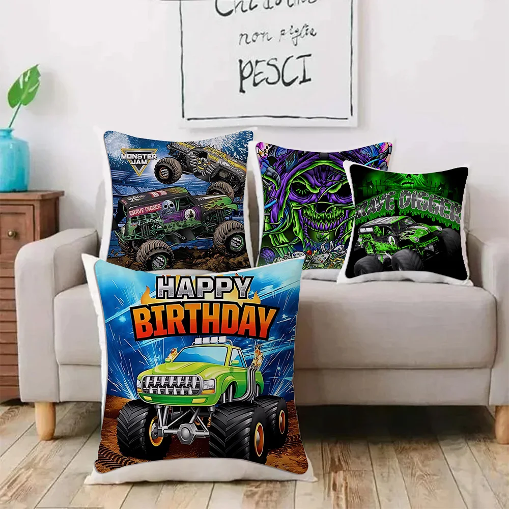 3D Monster Jam Monster Truck CartoonPillow Covers Cartoon Sofa Decorative Home Double-sided Printing Short Plush Cushion Cover