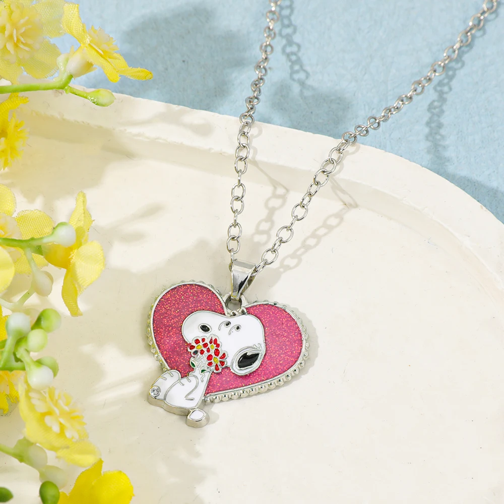 Neue Herz-Snoopy-Anhänger-Halskette mit Diamanten, leichter Luxus, High-End, Pulloverkette, Y2K-Schmuck-Accessoires – Detail 3