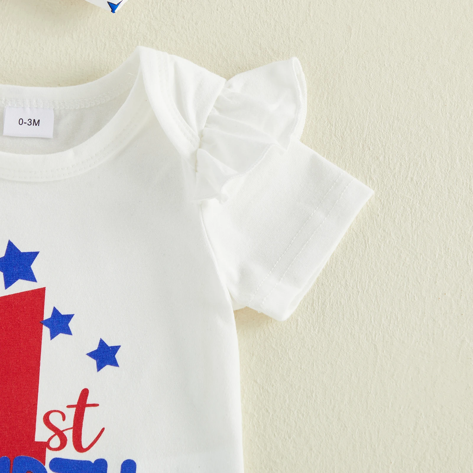 Toddler Girl My First 4th of July Outfits Adorable Letter Star Print Short Sleeve Crew Neck Jumpsuit Tulle Skirt Headband Set