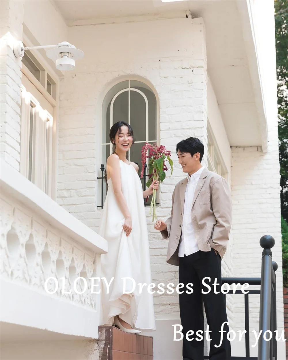 OLOEY Korea Simple Sleeveless Wedding Reception Dresses Photo Shoot A-line Floor-Length Bridal Gown Custom Made Evening Dresses