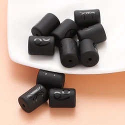 12 Constellation Beads Natural Stone Charms Matte Black Onyx Cylinder Beads for DIY Making Jewelry Findings Bracelets Neckalces