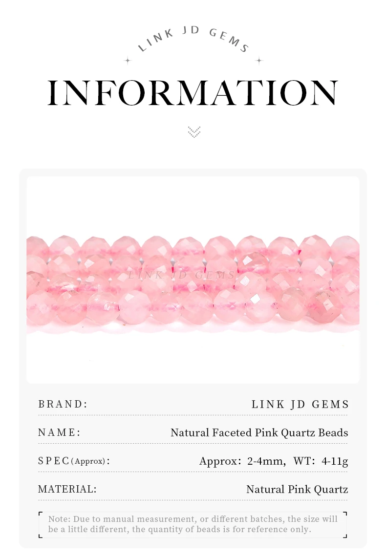 Natürliche facettierte rosa Quarzperlen 2 3 4mm lose Zwischenperlen kleine Edelsteine für Schmuckherstellung DIY Halskette Armband Zubehör – Detail 2