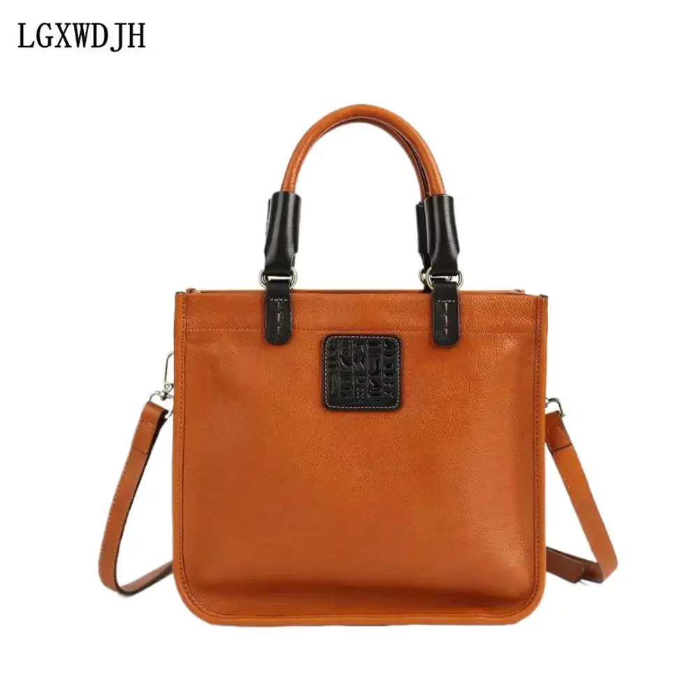 Vertical square retro shoulder bag woman First layer cowhide crossbody bags for women Genuine Leather bags for women brands 2021