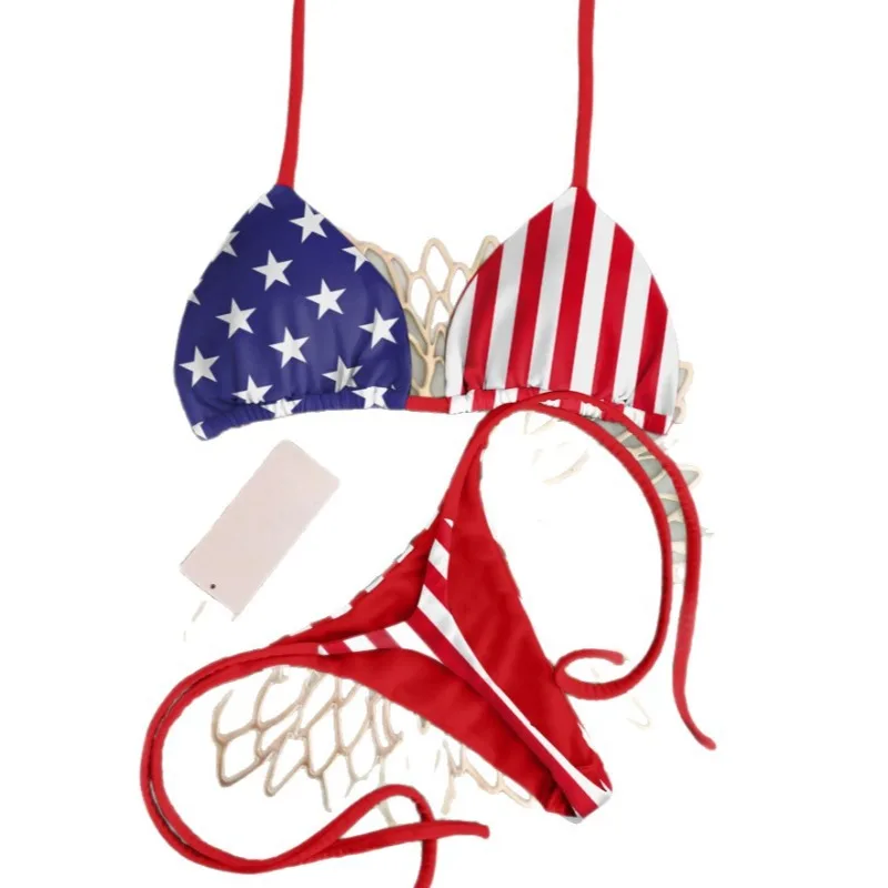 

Европейско-американский сексуальный раздельный купальник-бикини с треугольными чашечками и стрингами, с принтом в пляжном стиле, весна-лето, женский