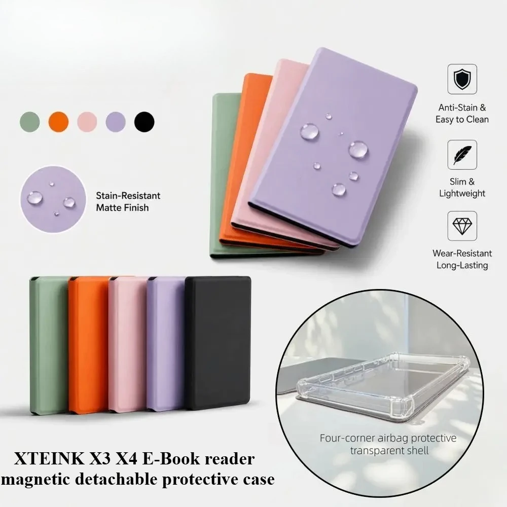 Magnetic Flip Protective Case for XTEINK X3 X4 Detachable Magnetic All-inclusive TPU Clear Case Protective Shell E-books Case