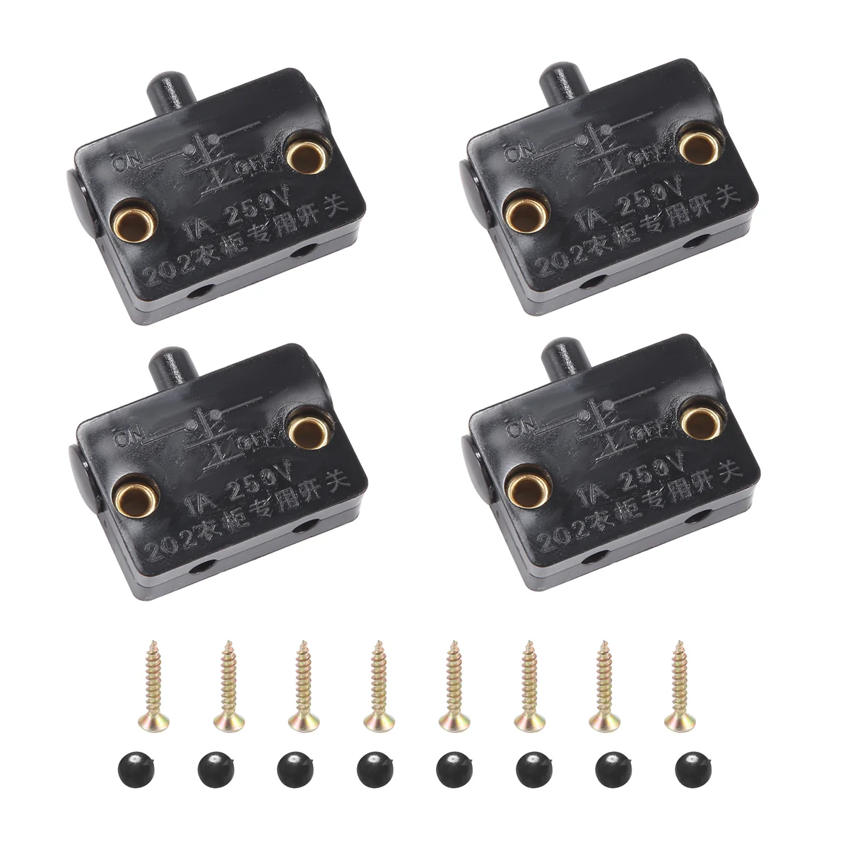 4 Uds interruptor de puerta de gabinete interruptor de lámpara de gabinete cajones abrir en cerrar puerta aplicable a 12V 24V 110V negro F