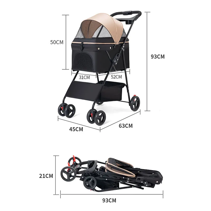 Pet Stroller Foldable Dog Walking Cat Stroller With Storage Basket Collapsible Puppy Jogging Pet Cart For Daily Pet Supplies