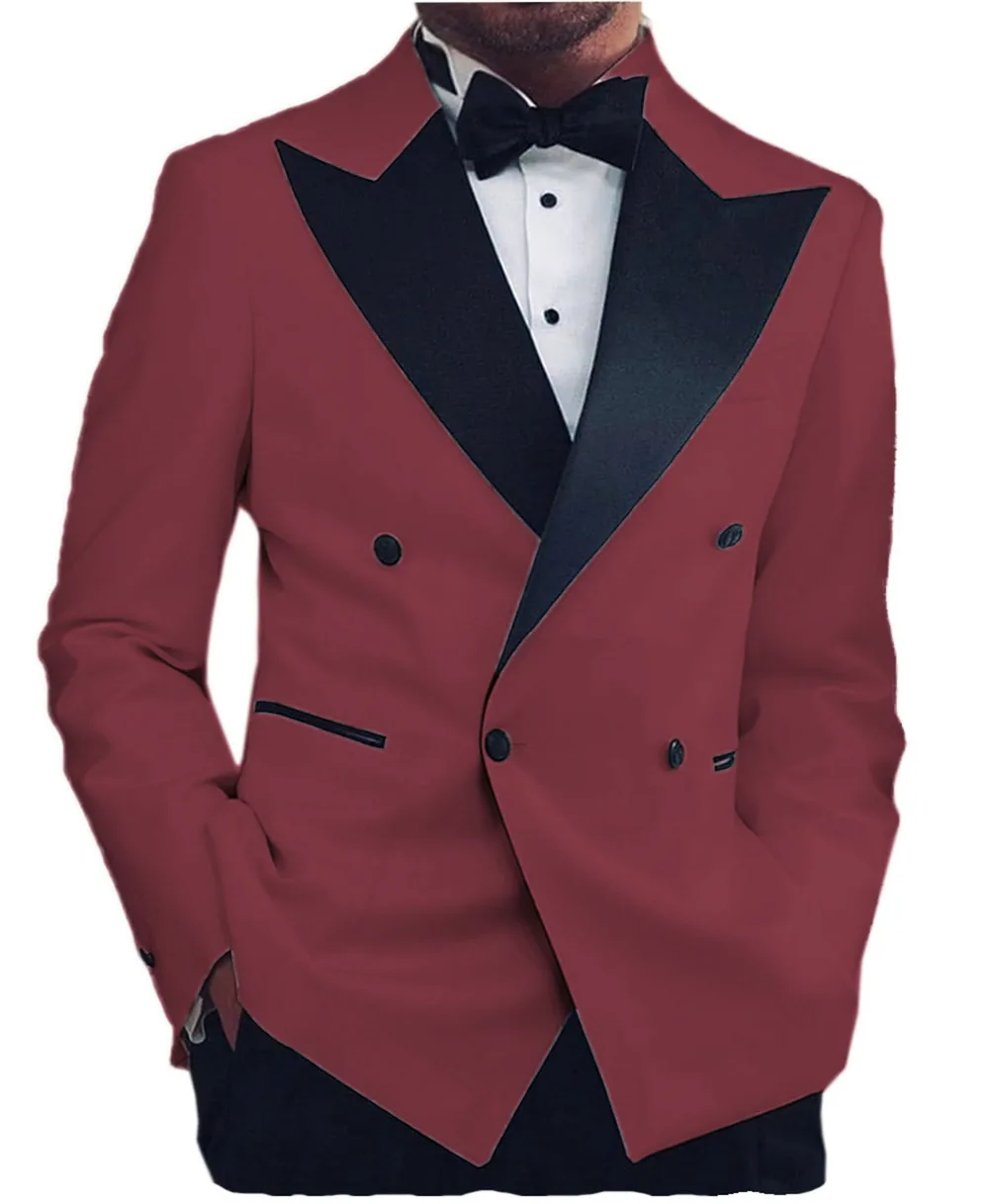 

Casual Mens Suits Peak Lapel Flat Blazer Double Breasted Groom Tuxedos Trousers For Wedding (Jacket+Pants)