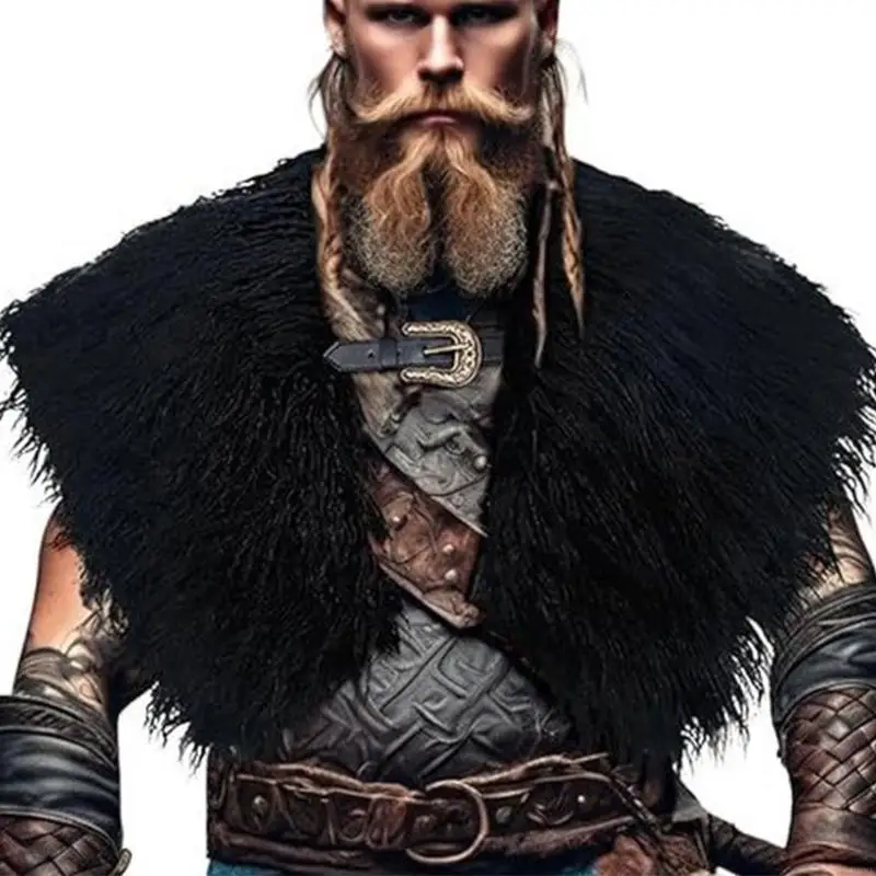 Y3ne Vikinges Collar piel sintética con hebilla Medieval Knight Shoulder Warriour Cape Cape Renacientes Larp Cosplay Costum