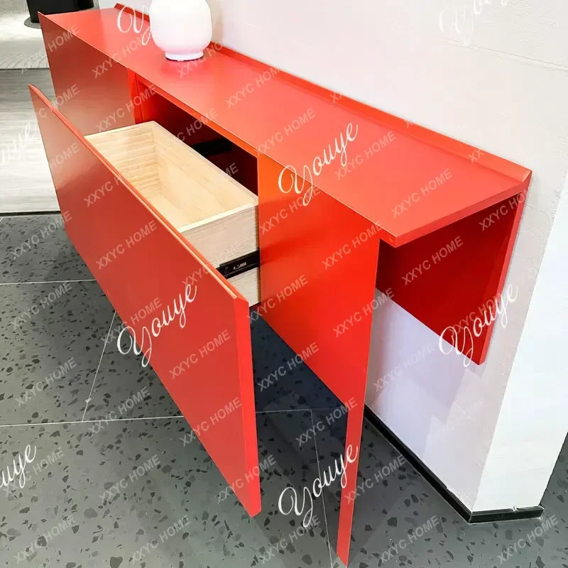 Light Luxury Foyer Table Red Entrance Cabinet Modern Minimalist Designer Sideboard Storage Cabinet