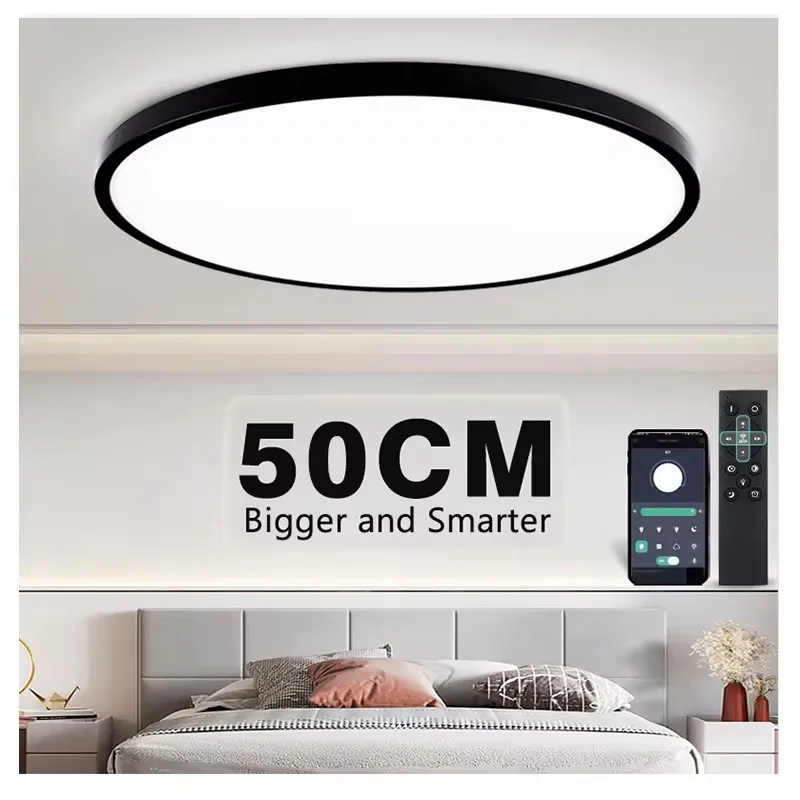 Grand plafonnier de 50CM avec application intelligente/télécommande, variateur pour chambre à coucher, 48W, plafonnier AC 110/220V, lampes led pour