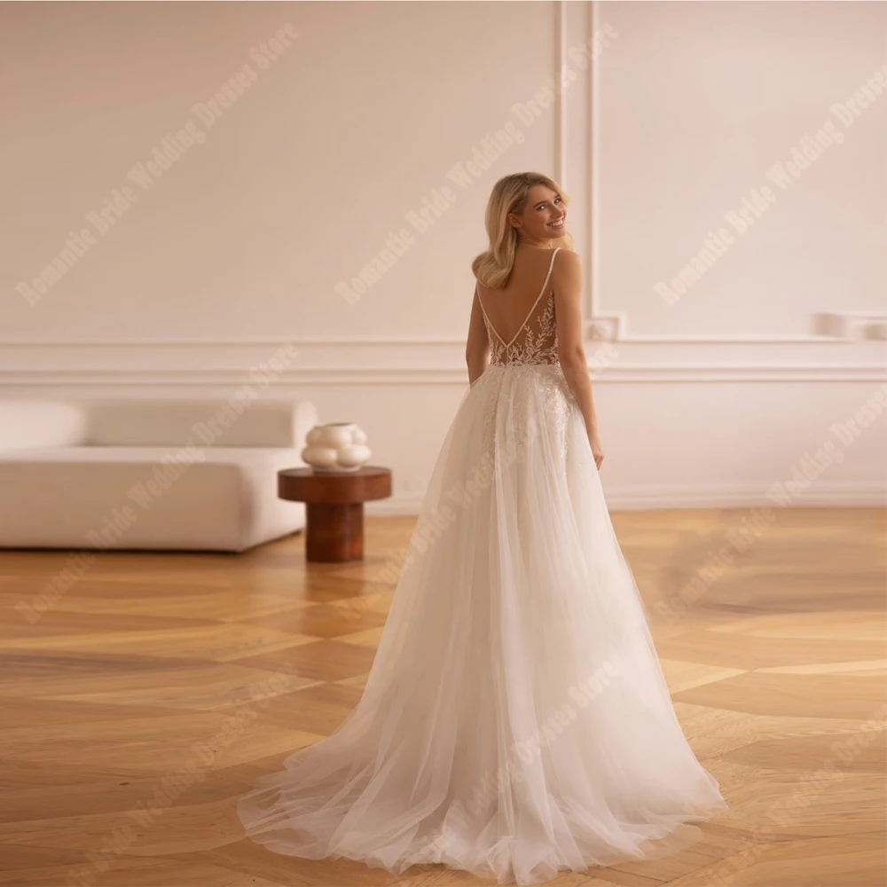 Eleganti abiti da sposa da donna a trapezio Appliques di pizzo a cuore abiti da sposa da principessa personalizzati senza maniche Vestidos De Novias