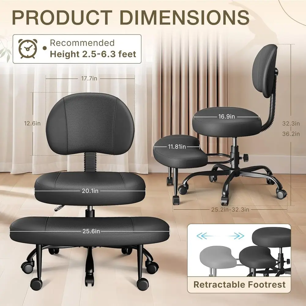 كرسي مكتب مريح بأرجل متقاطعة مع عجلات - كرسي ركوع بارتفاع قابل للتعديل لـ ADHD والتأمل واليوجا - كريسس كروس