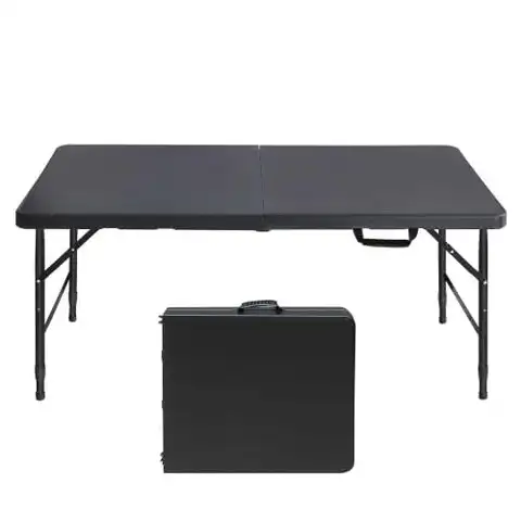 4FT Heavy Duty Folding Table, 300LBS Capacity Rectangular Trestle Table with Adjustable Height, Waterproof Portable for Outdoor