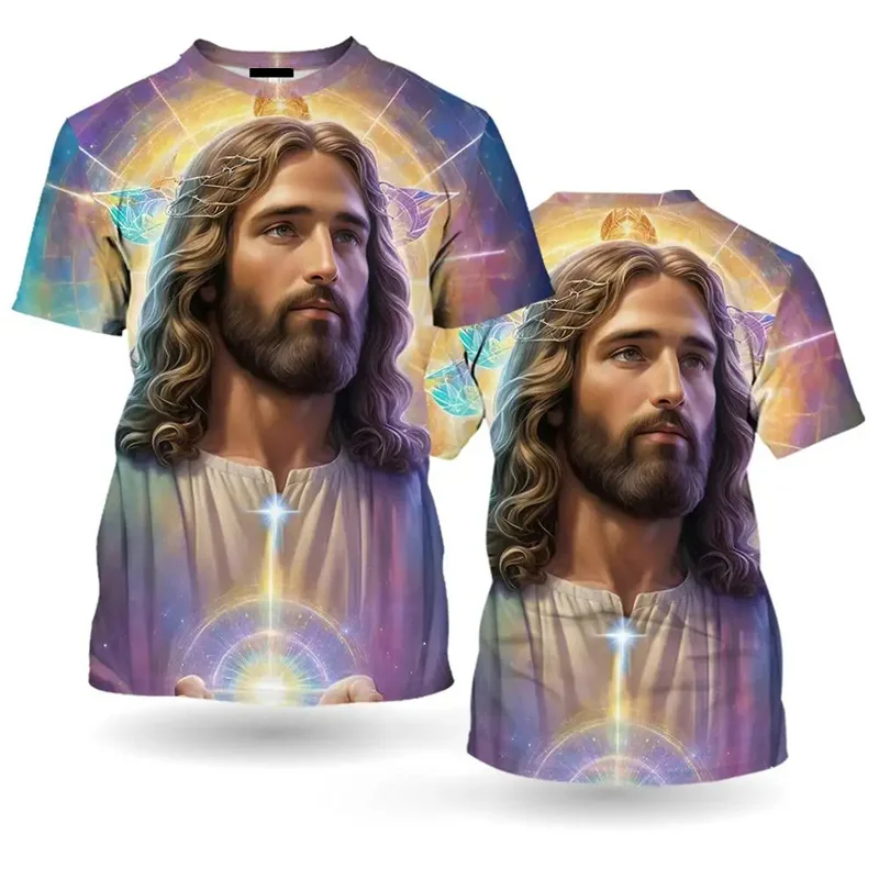 

3D Print Jesus Christ T-Shirt For Men Summer Casual Loose Short Sleeve T Shirts Harajuku Streetwear Men's Oversized Tee Tops