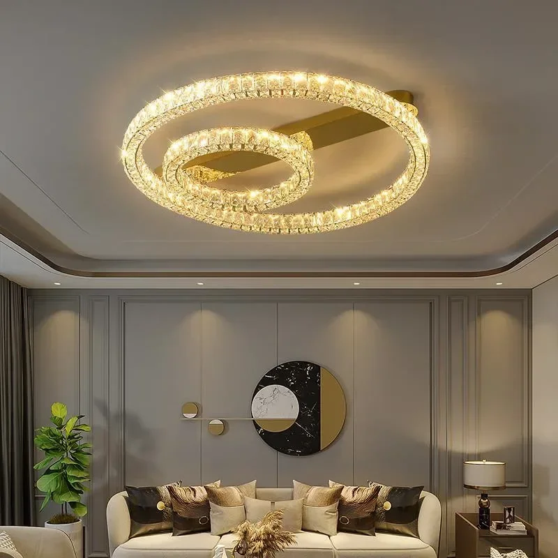 Modern Round Ceiling Lights Lustre Crystal Lamparas Foyer Luxury Steel Ceiling Chandelier Lustre Led
