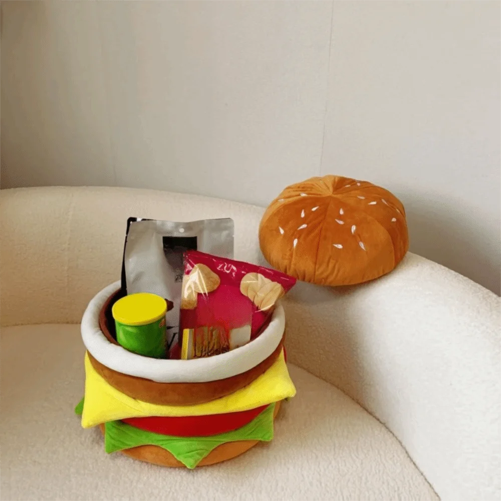 Cartoon Hamburger Storage Stool Soft Decorative Hamburger Storage Ottoman Space-saving Storage Sitting Stool Entryway