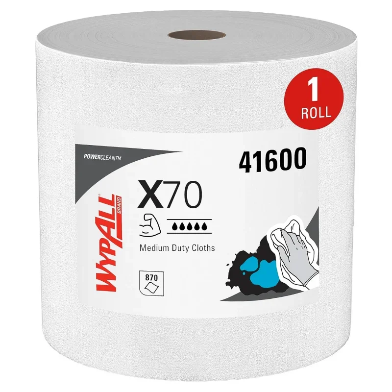 PowerClean™ X70 Medium Duty Cloths, Jumbo Roll (41600), Long Lasting Towels, White (870 Sheets/Roll, 1 Roll/, 870 Sheets/Cas