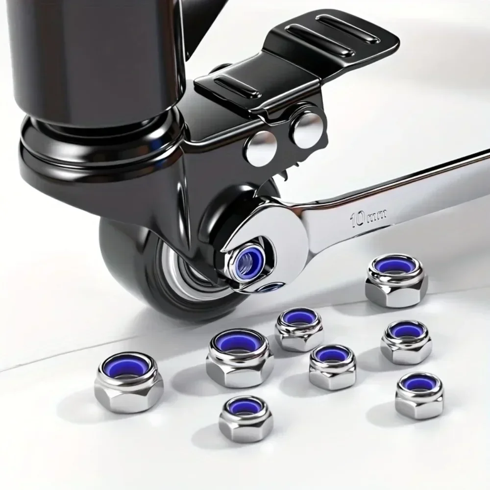 95-teiliges Edelstahl-Nylon-Sicherungsmuttern-Set, Größen M3, M4, M5, M6, M8, M10, verhindert effektiv das Lösen bei Vibrationen. – Detail 3