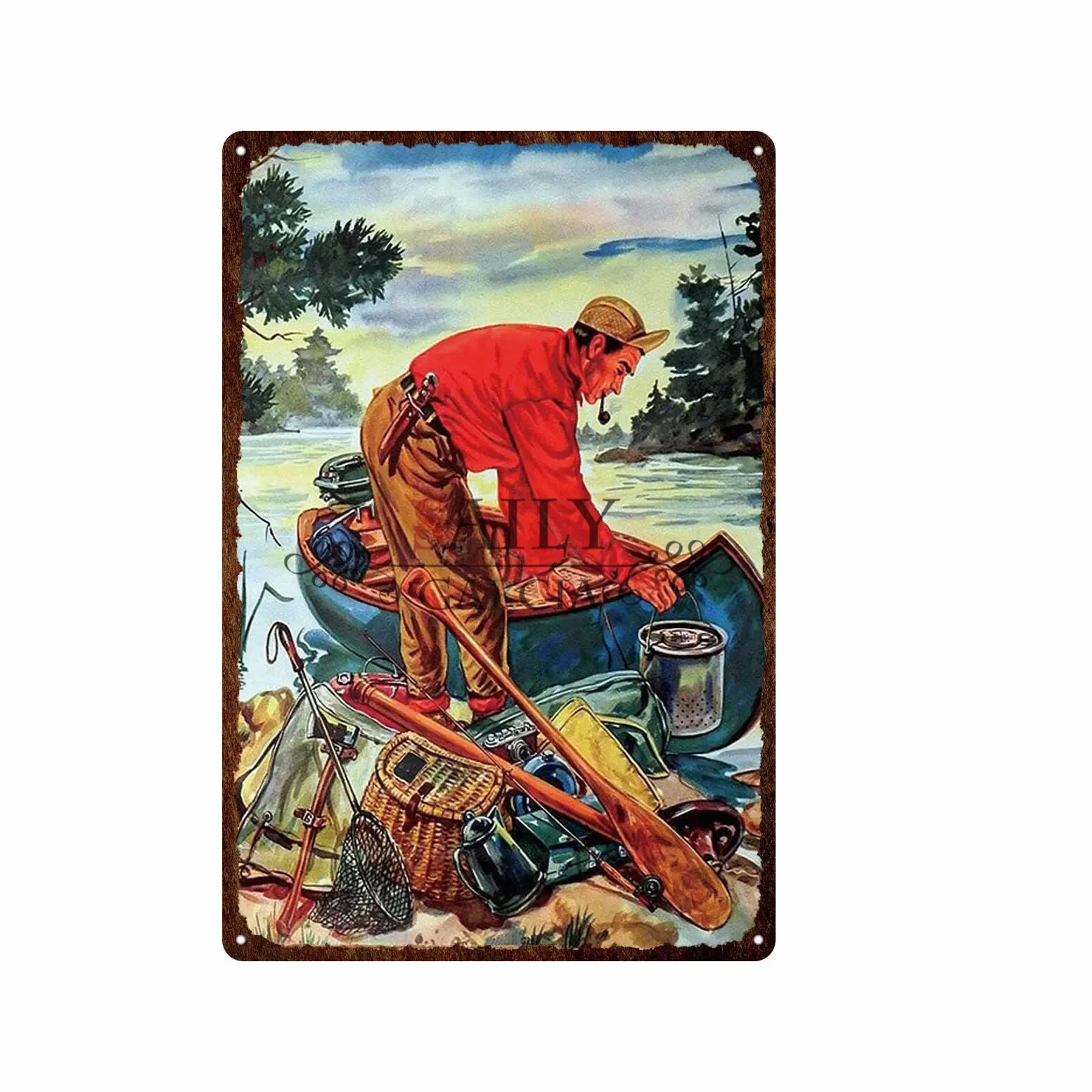 خمر الصيد معدن القصدير تسجيل الاسترخاء والأسماك جدار الفن الحديثة حانة بار ديكور الحيوان الأسماك الملصقات للمنزل ديكور معدن القصدير Sig #4