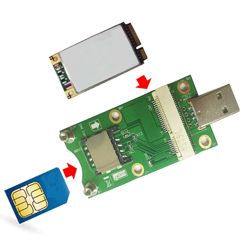 محول USB صغير PCI-E مع فتحة للبطاقات SIM لوحدة WWAN/LTE يحول بطاقة صغيرة لاسلكية 3G/4G إلى منفذ USB