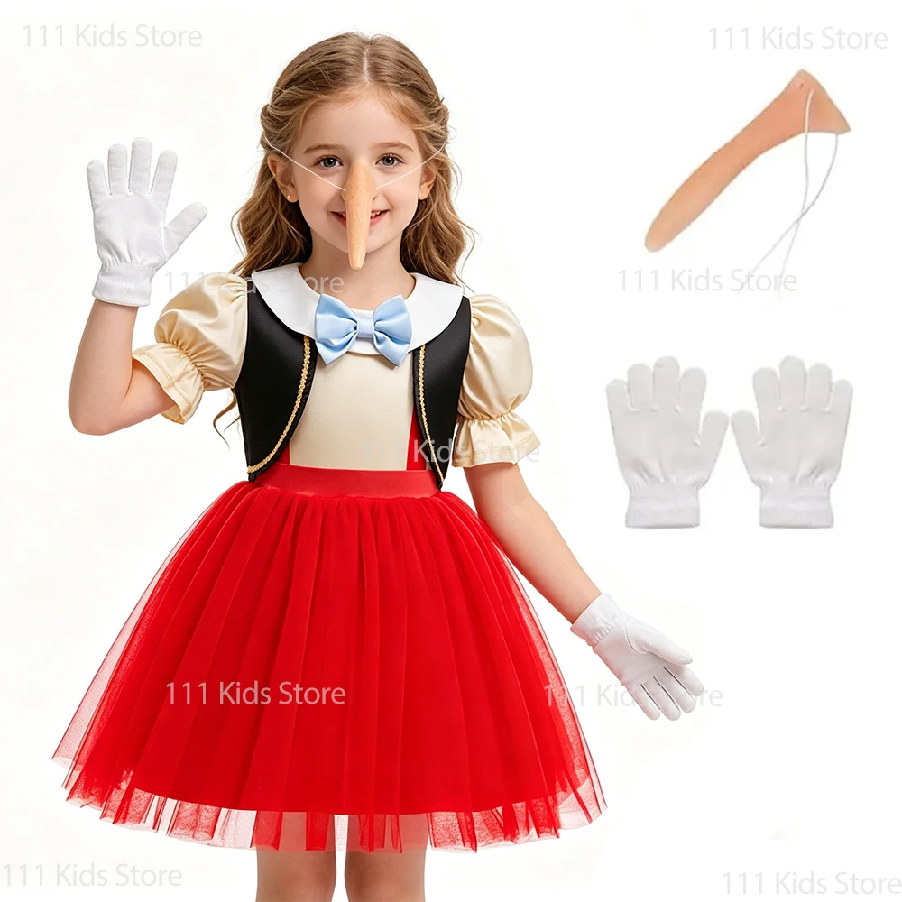 

Cartoon Long Nosed Puppet Cosplay Costume Girls Halloween Party Dresses Funny Doll Role-play Clothes Kids Summer Princess Dress