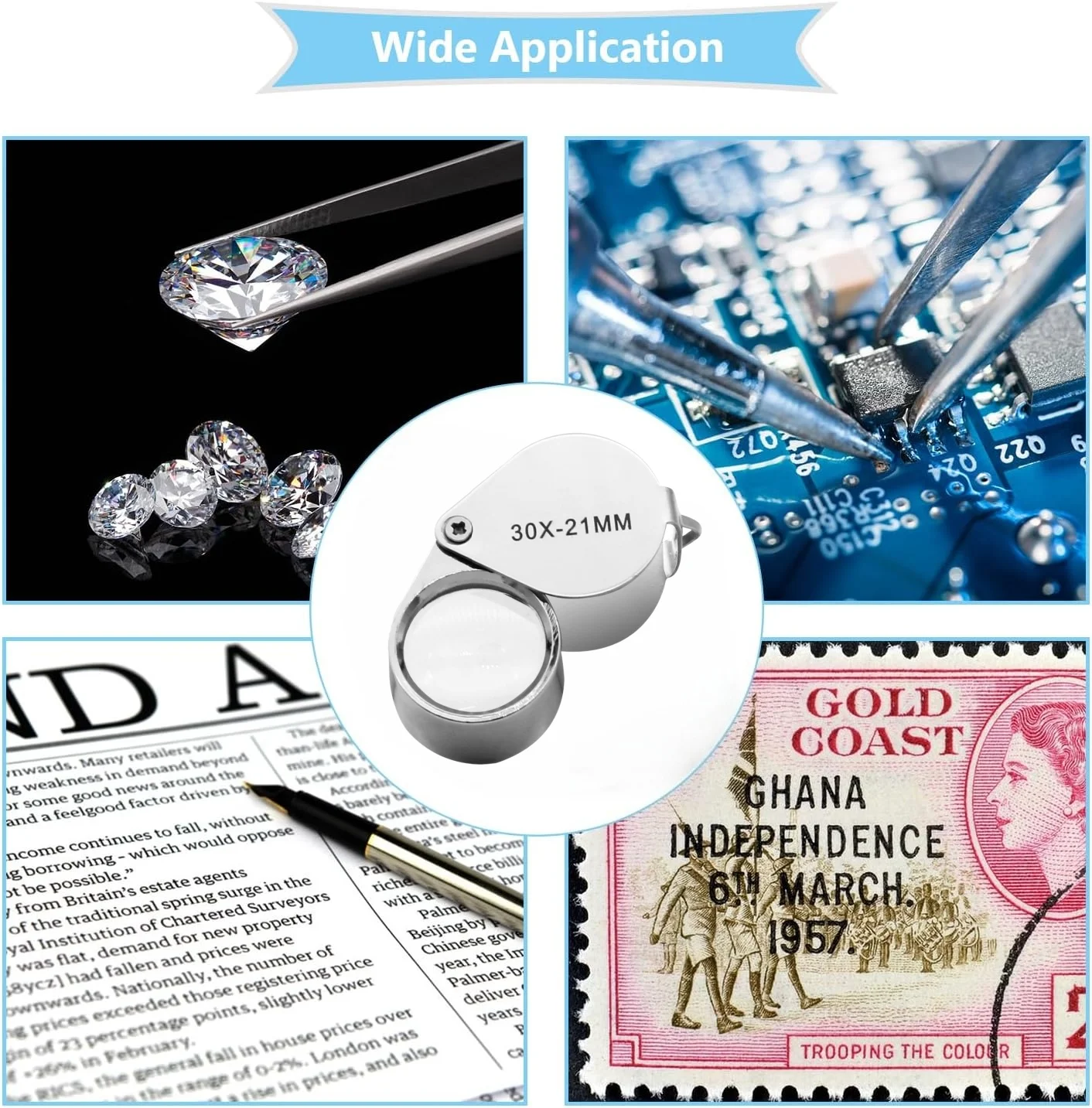 Folding Jewelry Magnifier Portable Pocket Magnifying Glass For Antique Diamond Appreciation 10x / 20x / 30x Magnification