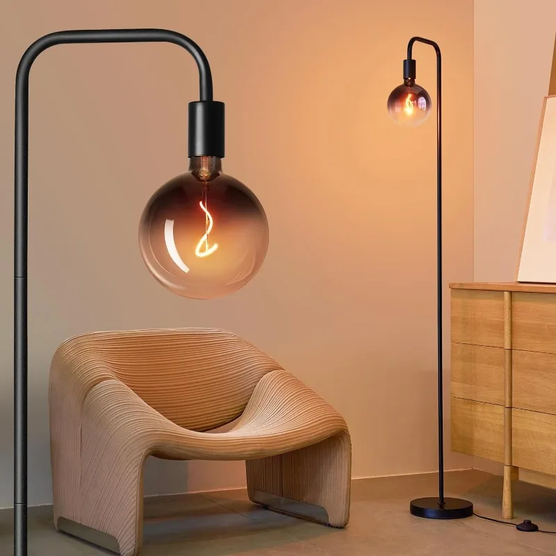 

Floor Lamp for Living Room - Minimalist Industrial Standing Lamp with Modern LED Bulb, Globe Black Clear Glass 6", 1800K Warm