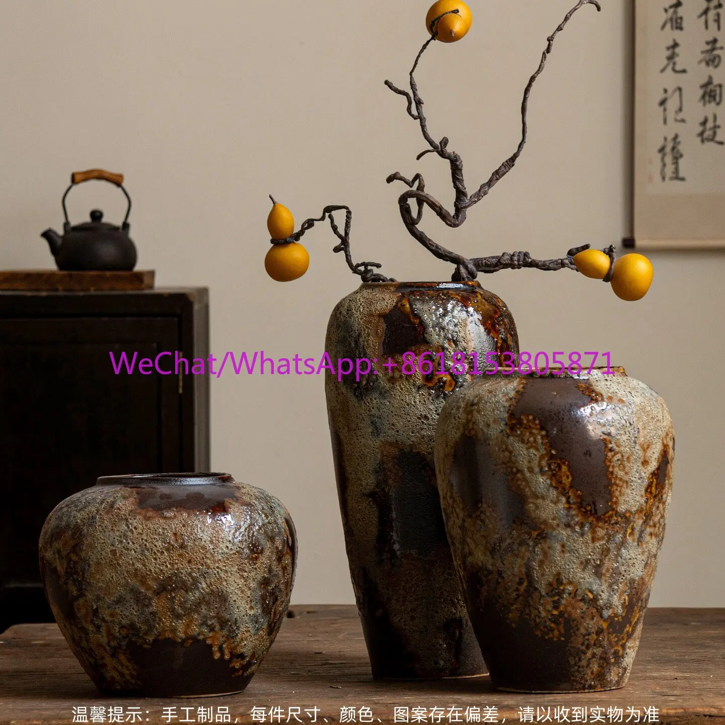 New Chinese ceramic vase tea room entrance dry branch gourd flower arrangement ornament