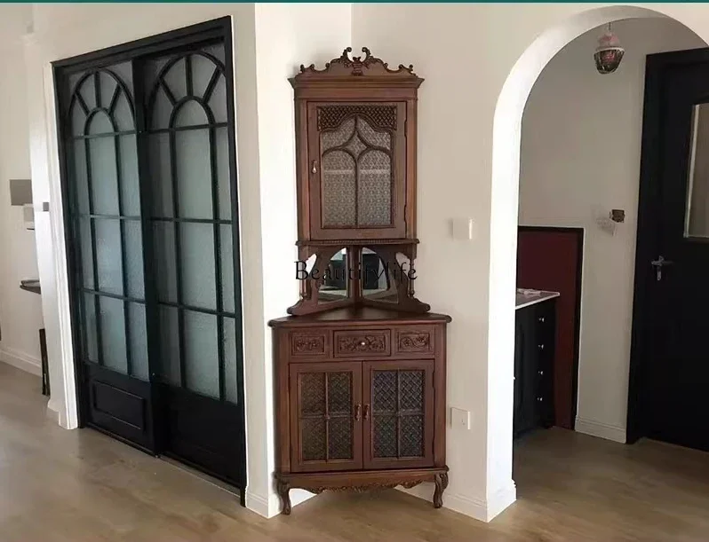 

05-ls 18Solid Wood Corner American Style Corner Cabinet Storage Right Angle Cabinet Ultra-Thin High-End Feel Living Room