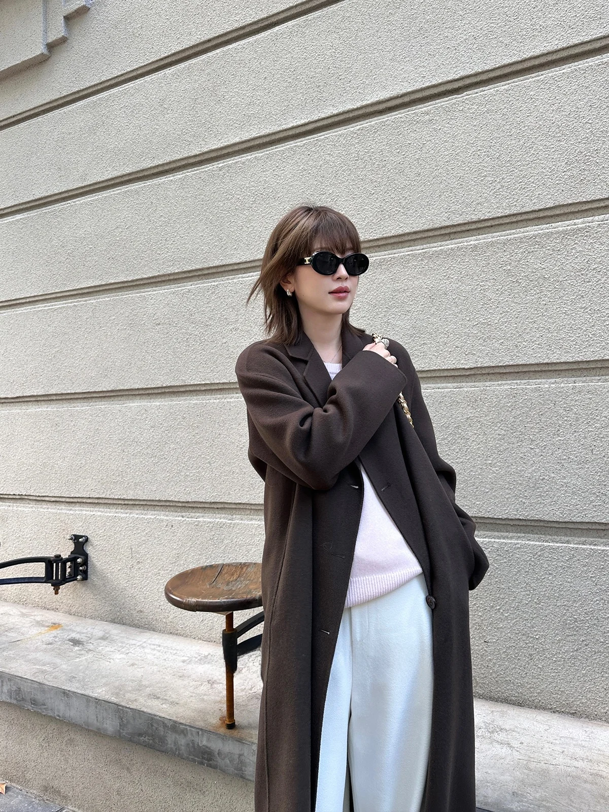 

Double-Sided Woolen Coat Handmade Cus-Dyed High-eld Wood Color Classic Retention Women's Faion Winter Long Sve