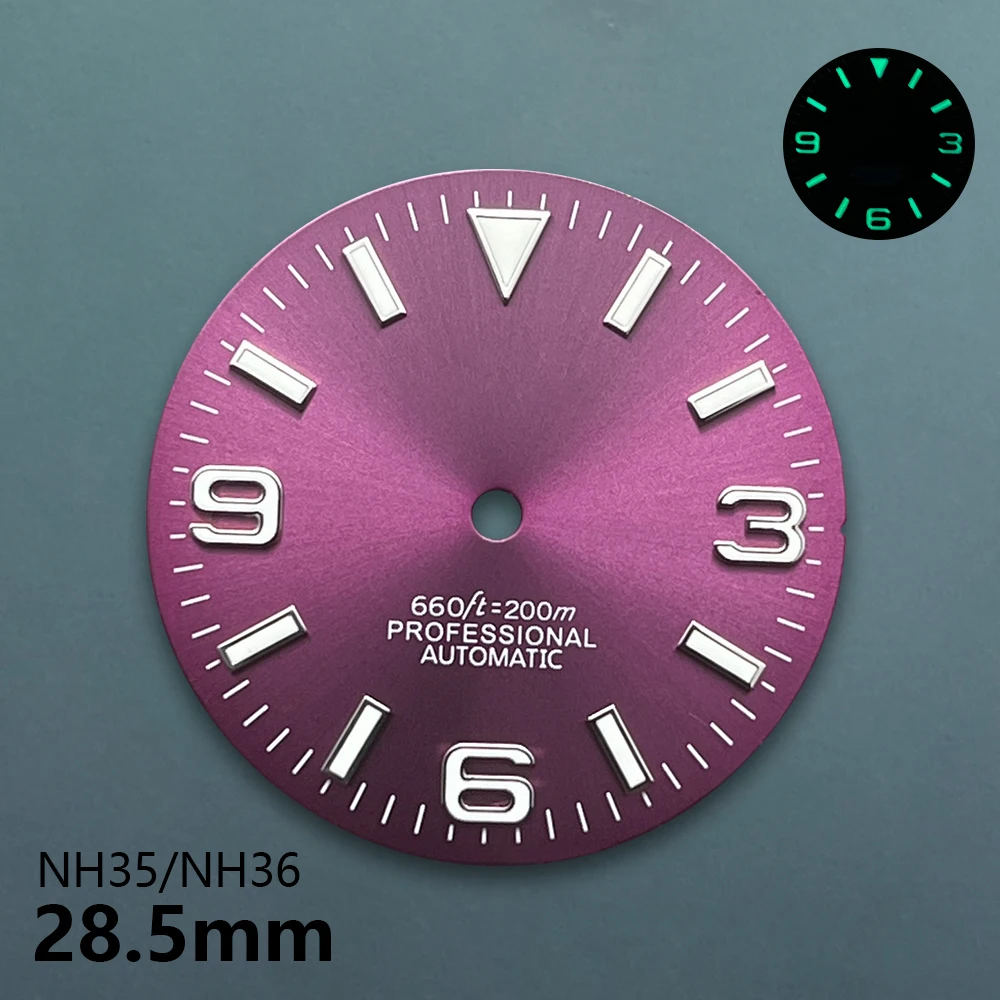 28.5 مللي متر S شعار Ex plorer Sunburst الهاتفي صالح NH35/NH36/4R حركة الأخضر مضيئة ساعة عالية الجودة تعديل الملحقات #3