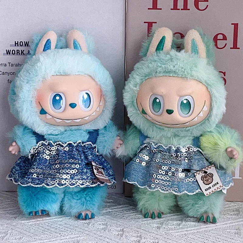 

17cm Labubu 1-3 Gen Doll Outfits | Denim Skirt | Stylish Clothes for Labubu Plush Pendants Accessories