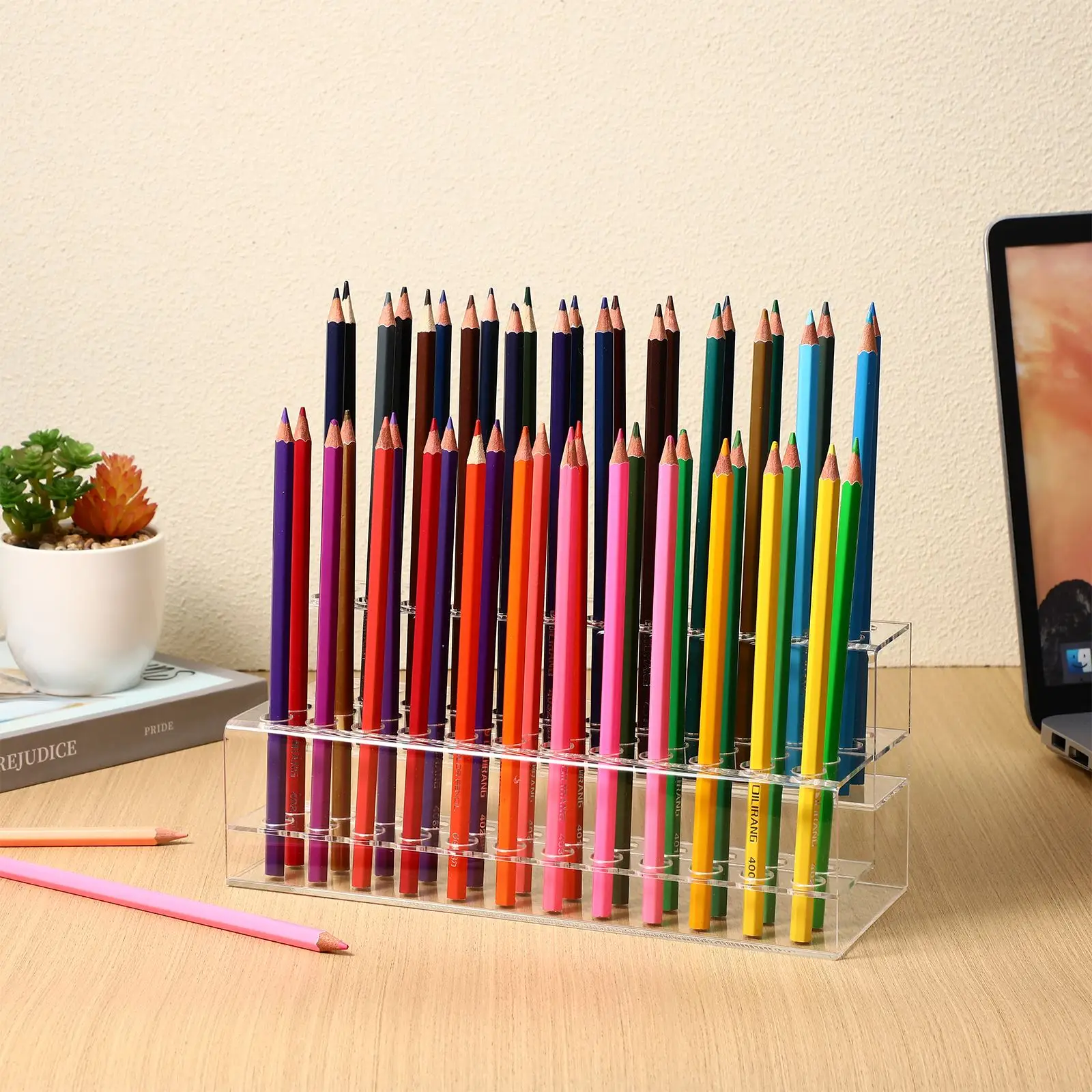 Acrylic Pen Holder Large Capacity Desk Foldable Display Stand Crayon Paintbrush Storage Shelf Office Organizers School Office