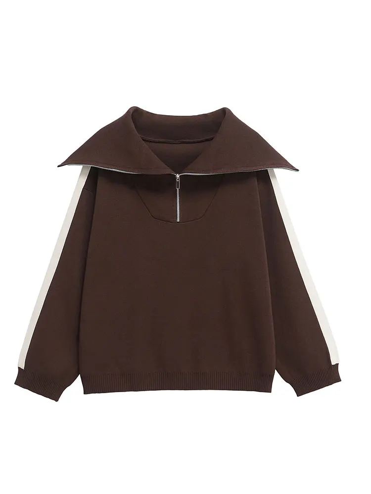 

New Spring Elegant Women's Sets Large Lapel Zipper Knit Sweatshirt Loose Long Drawstring Trousers Two Pieces Sets