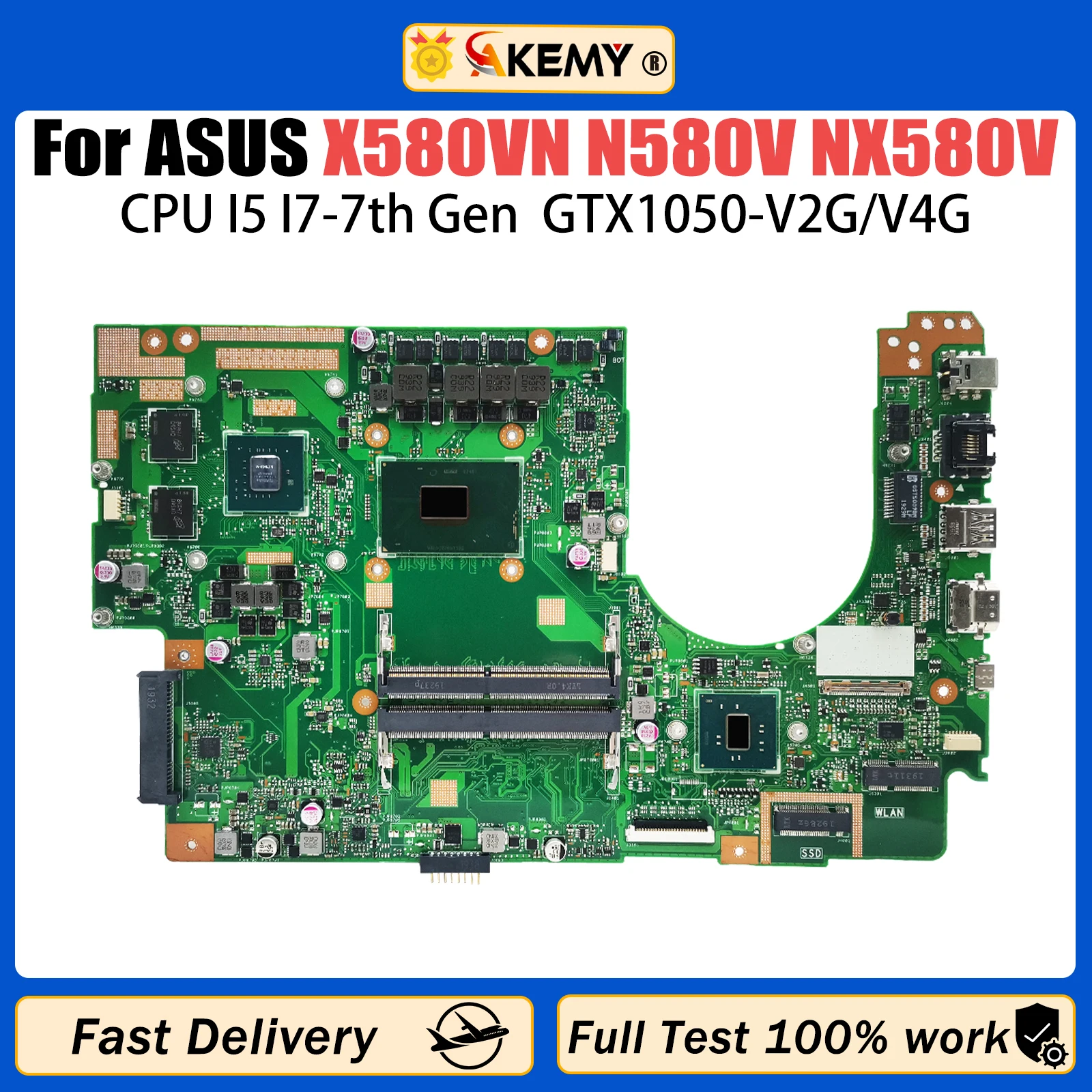 

AKEMY X580VD Mainboard For ASUS X580VN N580V N580V NX580V FX580V M580V Laptop Motherboard I5 I7-7th CPU GTX1050 MX150 GPU DDR4