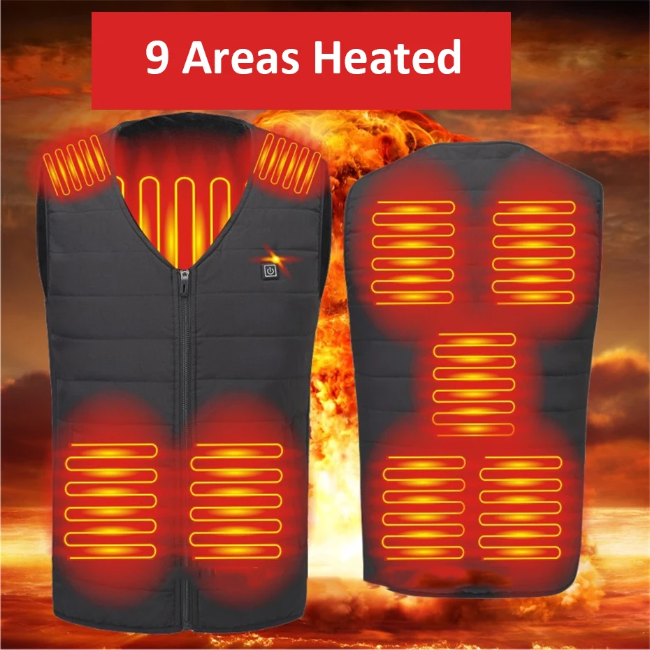 USB Heating Vest Men Winter Thick Sleeveless Jacket Infrared 12 Heating Areas Vest Winter Electric Heated Vests Male